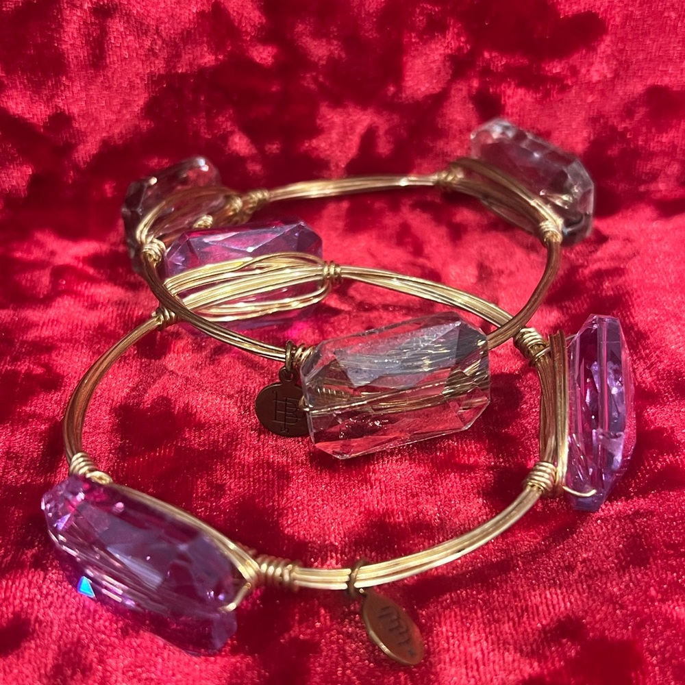 2 crystal Bourbon and Bowties gold wire Bracelets